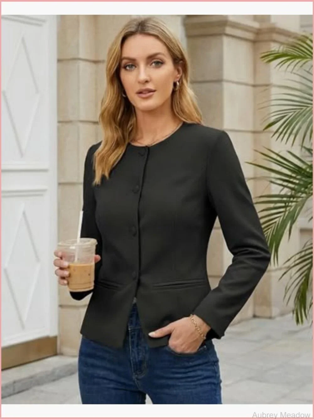 Women's Professional Blazer, Adjustable Cinched Waist Fitted Office Jacket